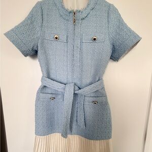 ✨ Powder Blue Tweed Mini Dress with Pleated Hem ✨